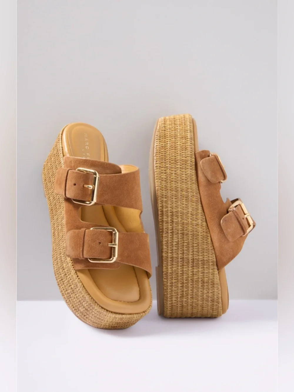 Marc Fisher Palery Suede Leather Double Strap Buckle Sandals Med Natural Size 8